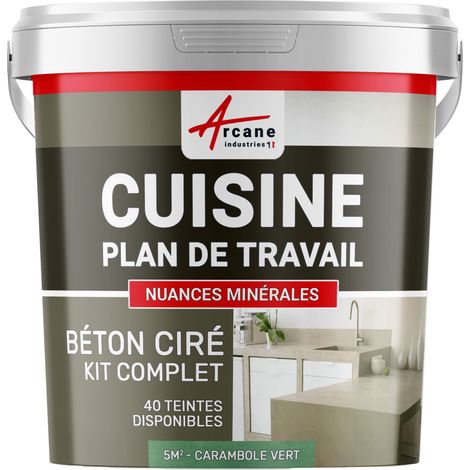 Béton ciré cuisine, plan de travail, crédence, évier sol et mur revêtement mural décoratif kit complet - 5 m² (en 2 couches) Carambole Vert - ARCANE INDUSTRIES