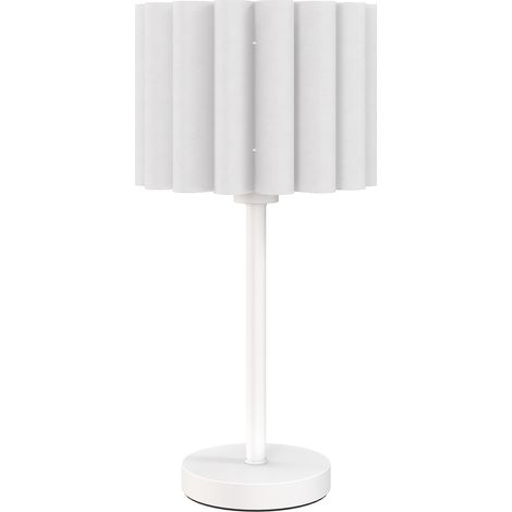 Tischlampe im Retro-Stil, Nachttischlampe, Kunststoff-Schirm, Knopfschalter, Weiß