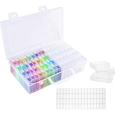 Boîte de rangement pour peinture diamant - 64 compartiments - Boîte en plastique 5D - Accessoires de bricolage pour bijoux et nail art - Avec autocollants (1/5)