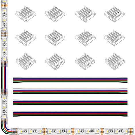 SEZO Connecteurs de Ruban LED de Kit Connecteur d'angle LED 12 Pièces SMD 5 broches 12mm Transparent sans soudure Carte à Carte/Carte à Fil + 4 fils d'extension 22 AWG de 15cm de long (1/5)