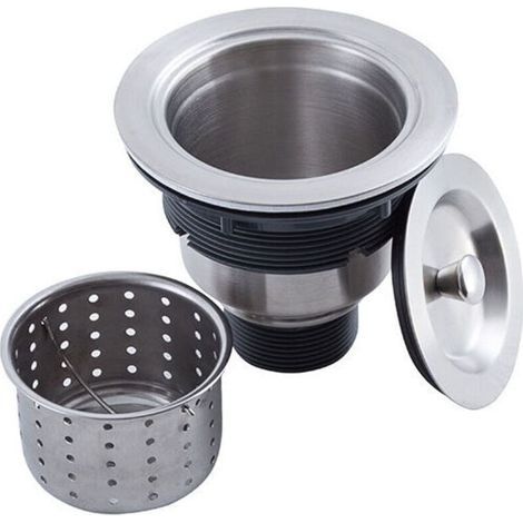 Abflussmontageset für Küchenspülen, mit Abflusskorb für Küchenspülen, Spülbeckenstöpsel und Abdeckung, Edelstahl 304, 3-1/2 Zoll (1/4)