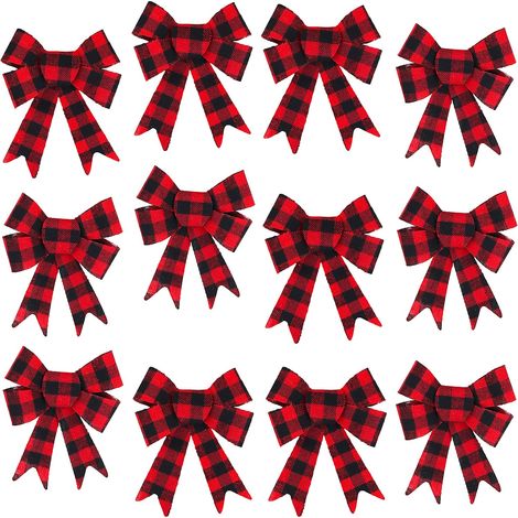 Juego de 12 lazos de franela a cuadros, 12,7 x 17,8 cm, decoración para árbol de Navidad, corona, interior y exterior. (1/5)