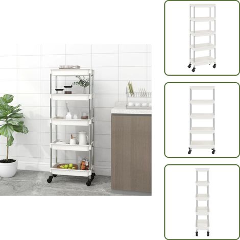 The Living Store Küchenwagen 5 Etagen Weiß 42x29x128 cm Eisen und ABS - Küchentrolley - Stauraummöbel - Rollcontainer - Küchenorganisation - Ablagewagen (1/5)
