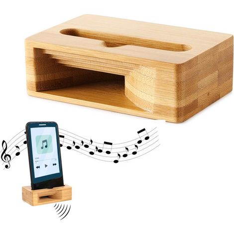 Bamboo Mobile Phone Holder, Natural Speaker for Smartphone, Bamboo Mobile Phone Speakers, Suitable for Smartphones (Brown) (1/5)