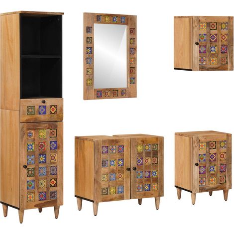Juego de muebles de baño 5 pcs Natural Madera de mango maciza