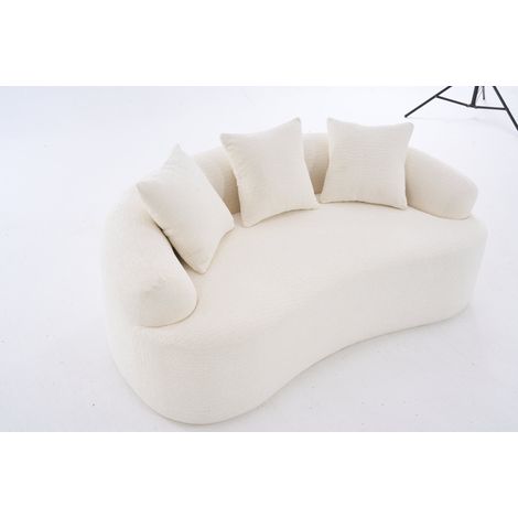 Geschwungenes 2-Sitzer-Sofa aus Chenille in Weiß, mit 3 Kissen, keine Montage (1/5)