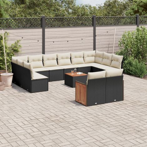 Set de sofás de jardín y cojines 13 pzas ratán sintético negro vidaXL