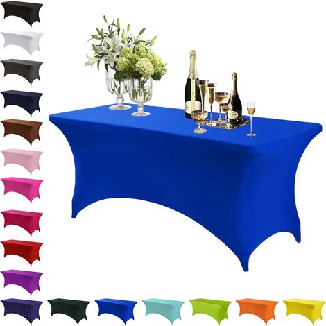 Nappe bleue extensible en élasthanne, 1,8 m - Nappe rectangulaire lavable universelle pour patio élastique pour cuisine, événement, mariage, bar à cocktails, exposition, banquet, fête (1/5)