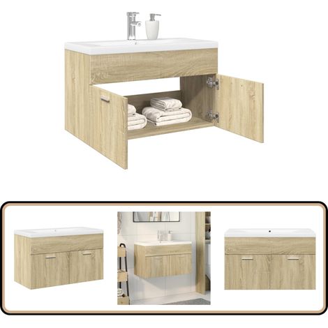 vidaXL Armoire lavabo de salle de bain et bassin intégré chêne sonoma