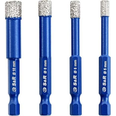 Forets Mèches diamant pour Carrelage Céramique Grès Cérame Tuiles Verre Pierre. Coffret 4 Mèches Diamantées Professionnelles (1/5)
