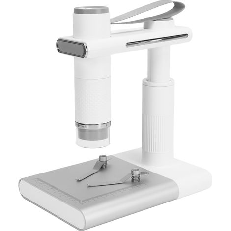 Microscope numérique portable haute précision blanc, détecteur de cuir chevelu, loupe électronique WiFi, appareil de grossissement digital pour usage industriel et cosmétique (avec batterie intégrée). (1/5)