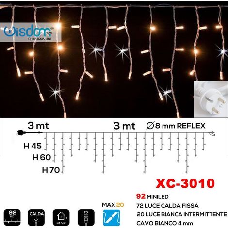 Wisdom - Tenda Luminosa Natalizia 92 Led Luce Calda Fissa + Bianca Intermittente Xc-3010 -