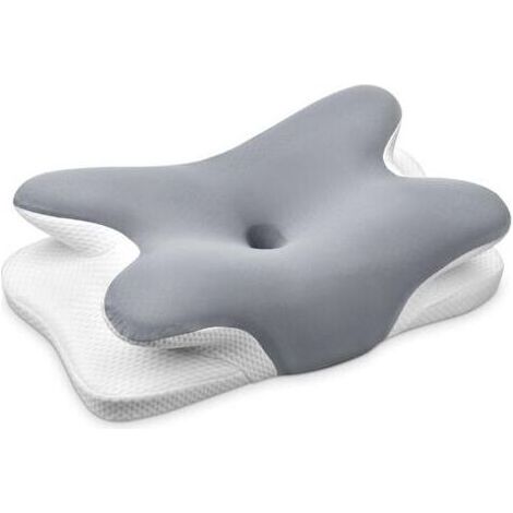 Oreiller Ergonomique Cervical, 2 en 1 Oreiller Memoire Forme pour la Nuque, Oreiller pour Dormir sur Le côté, Le Dos et Le Ventre, 62 x 41 x 9/12cm (Gris) (1/5)
