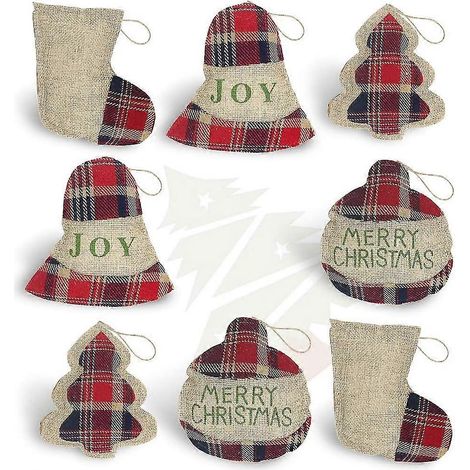 8 piezas de adornos navideños para calcetines de árbol de Navidad, decoración colgante navideña, calcetines de arpillera, adornos navideños para colgar en Navidad, decoraciones. (1/5)