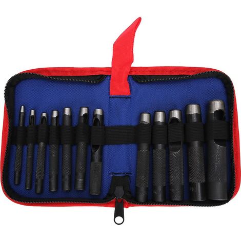 Jeu de 12 Emporte-pièces en Cuir, Poinçons Acier Ergonomiques pour Travail du Cuir, 3-16 mm, Outils à Main pour Artisanat (1/5)