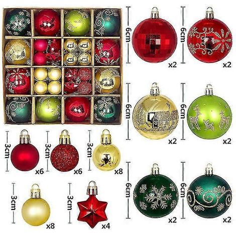 Nouvelles décorations de Noël pour sapin, lot de 44 boules colorées incassables à suspendre. (1/5)