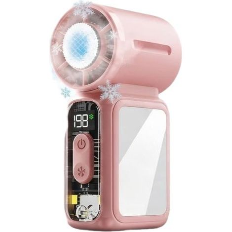 Mini Ventilateur à Main USB Rechargeable, Ventilateur Turbo avec Affichage Numérique-Rose (1/5)