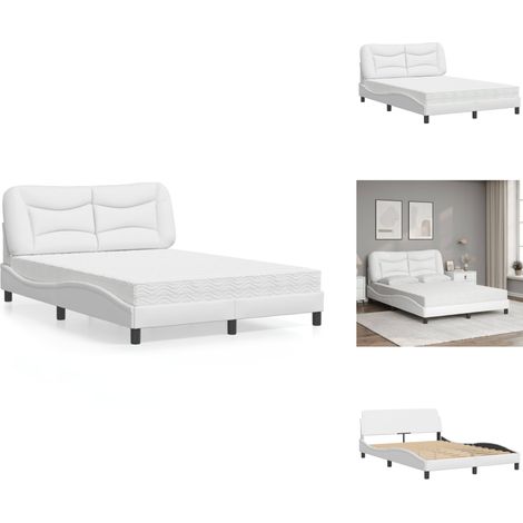 Lit avec matelas blanc 140x190 cm similicuir - Lit Double - Lit Plateforme - Lit Design - Literie - Sommier Tapissier (1/5)
