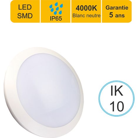 Applique d'extérieur Hublot LED rond 16W 1200 LM 4000K IP66 IK10 - garantie 5 ans