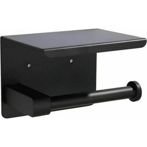 royaluxe - Porte Papier Toilette avec Tablette Porte Rouleau Papier Toilette Mural sans Percage Derouleur,Acier Noir (1/4)