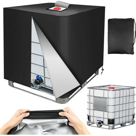 Bache pour Cuve 1000L, Housse de réservoir IBC 420D avec Fermeture Éclair, Housse de Protection IBC avec Fermeture, Anti-UV Anti-Poussière Bache de Reservoir d'eau, 120x100x116cm (Noir) (1/5)
