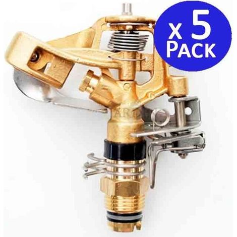 Pack 5 Aspersores Latón Sectorial 28º 1/2", Alcance 9 a 14 m, Riego Profesional