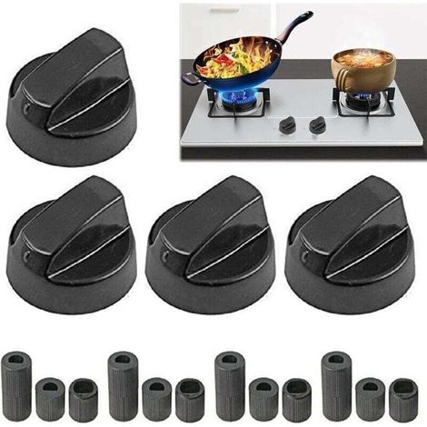 Set of 4 Universal Control Knobs, Hob Buttons, Gas Cooker Buttons, Universal Black Control Switch Buttons, Universal Control Knobs, for Kitchen Cookers (1/4)