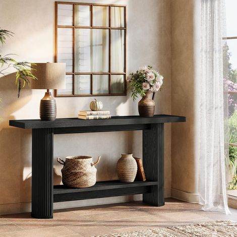 Tribesigns 55-Inch Modern Console Table, Narrow Sofa Table for Hallway, Wooden Entrance Table Behind The Couch for Living Room, Hallway, Entrance, Black