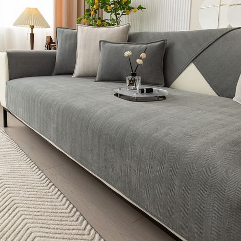 Housse De Canapé - Chenille Tissu Chevron 95% Polyester Lavable En Machine - Pour Canapé 2 Places - Gris Foncé - 1 Pièce (1/5)