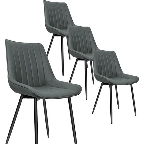Esszimmerstuhl 4er Set, Polsterstuhl, Metallbeine, Kunstlerder, Gestreifter Stil, Sitzbreite 49 cm, max. 120 kg, für Arbeitszimmer, Wohnzimmer, Schlafzimmer, dunkelgrau (1/5)