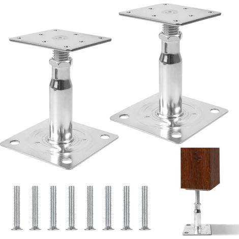 Lot de 2 supports de poteau réglables en hauteur - 100-150 mm - Galvanisé - À visser - Support de poteau réglable - Ancrage de poteau - Pied de soutien - Pied de sol pour clôture, carport (1/5)