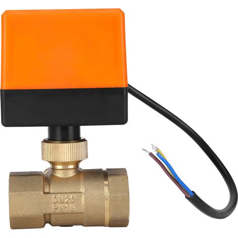Vanne à bille motorisée en forme de L, en laiton orange, vanne électrique 3 fils, 2 commandes, 1,6 MPa, 6 W, 220 V CA, G3 / 4 pouces (1/5)