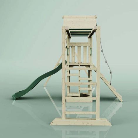 PolarPlay Spielturm Örebro aus Holz in GrünTrapezstange (1/5)