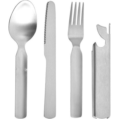 Set di posate antiruggine – Acciaio 304 e coltello seghettato – per escursionismo, ciclismo e pendolarismo (1/5)
