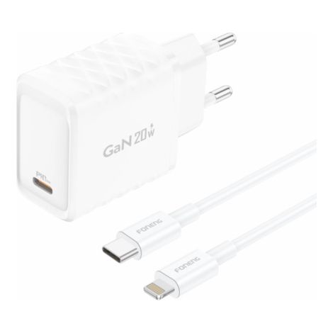 FONENG EU55 GaN PD 20W USB-C-Wandladegerät + USB-C-Lightning-Kabel Weiß (1/2)