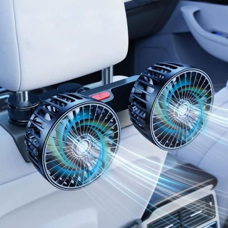 Ventilateur de Voiture à Double Tête, Ventilateur USB Portable, Rotation à 360°Avec 3 Vitesses, ventilateur pour passager arrière