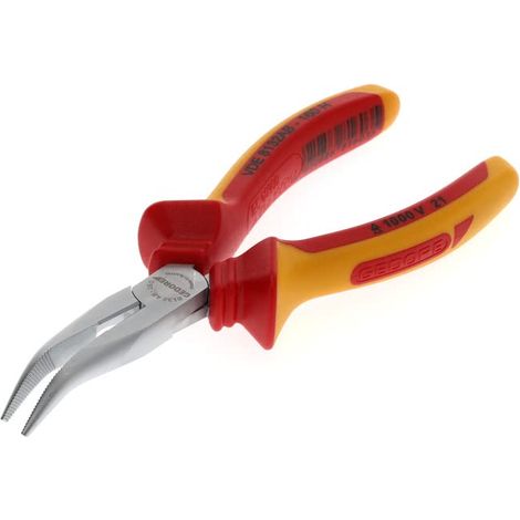 Pince à becs demi-ronds, Électronique, Becs longs, Striée, coudée, Trempée par induction, Longueur 200 mm, VDE 8132-200 H (1/5)