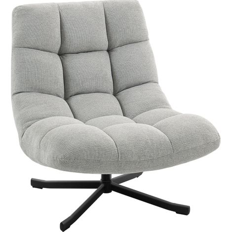 Sillón giratorio de chenilla gris claro con asiento ancho y base de acero (1/5)