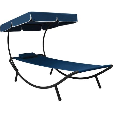 vidaXL Tumbona de jardín con toldo y cojín azul (1/5)
