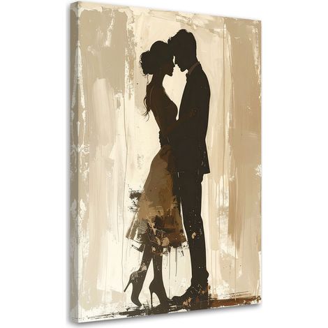 Cuadro sobre Lienzo Tierna pareja besándose en una cálida composición beige 20x30 (1/5)