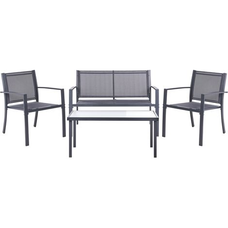 Conjunto de jardín moderno industrial sofá con sillones 4 plazas con mesa gris oscuro Tavoleto