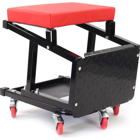 Wiltec Sgabello da officina con ruote e scaletta, carrello e scaltte 2in1, portata 160 kg, sgabello da meccanico con portaoggetti e scalino