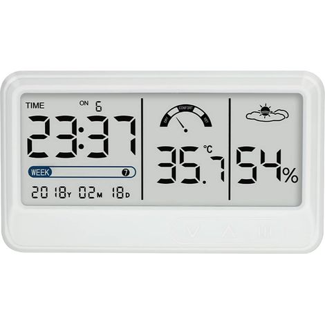 Hygromètre numérique Jauge électronique de température et d'humidité avec Affichage de l'heure et de la Date LCD Thermomètre d'intérieur Hygromètre avec Support pour Serre de Jardin (1/5)