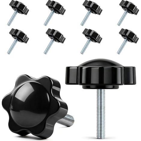 Lot de 10 vis à poignée étoile - Vis moletées M5 x 25 mm - Vis avec poignée - Vis à tête étoile - Écrou à poignée étoile - Pour machine-outils, machines de serrage (1/5)