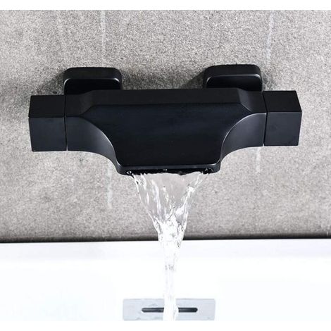 Wall-mounted Waterfall Bath Mixer Tap, Bath Tap with Wall-mounted Waterfall Shower Head, Hot and Cold Bath Tap (Black)