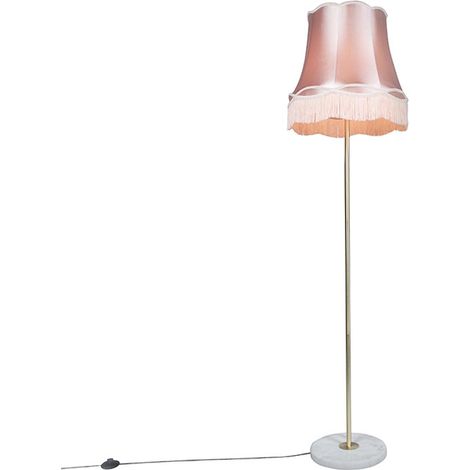 Retro Stehleuchte Messing mit Lampenschirm Granny pink 45 cm - Kaso