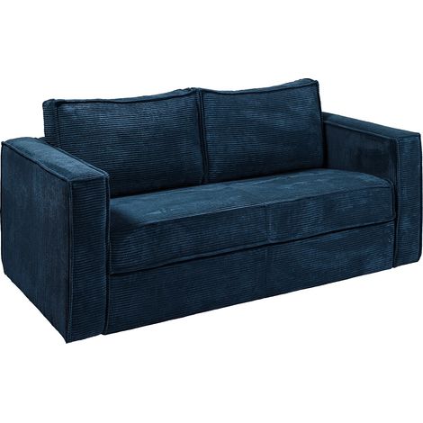Canapé 3 places convertible express en velours côtelé bleu nuit - Couchage 140 cm - Matelas 14 cm LORETO