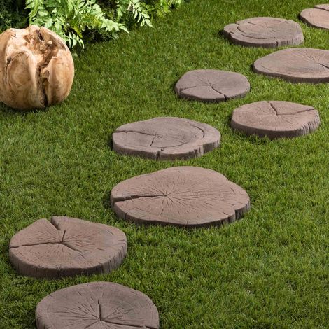 Pas japonais Rectangle Béton effet Bois Marron D.40x4,5 cm (lot de 3) - RO'MA NATURE