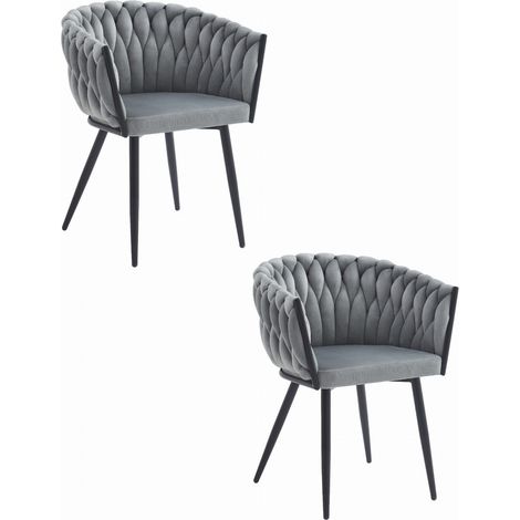 Set di 2 sedie Orion in velluto grigio chiaro con schienale a treccia (1/5)