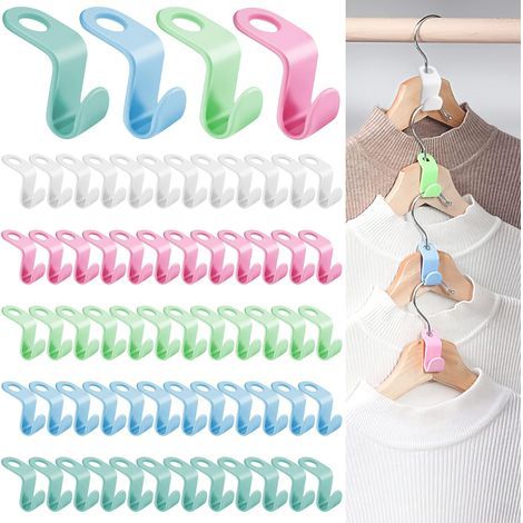 64 ganchos para perchas, conectores para ganchos colgantes, ganchos de conexión de plástico para perchas de armario, perfectos para ahorrar espacio (multicolor). (1/4)